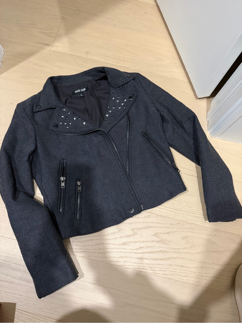 David Kahn Black Cropped Studded Moto Jacket